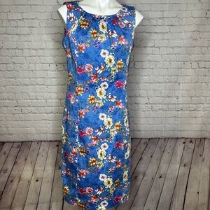 Talbots Blue Pink and Yellow Floral Sleeveless Midi Dress Size 14